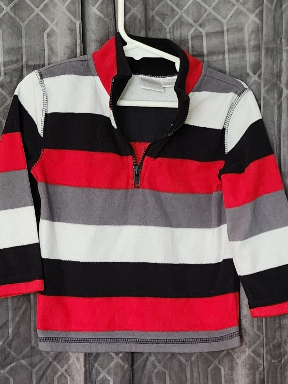 Koala Kids Red Black Gray White Striped Quarter-Zip Pullover